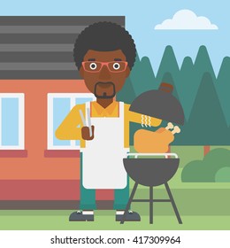 Man preparing barbecue.