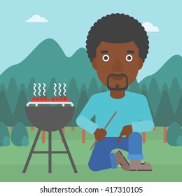 Man preparing barbecue.