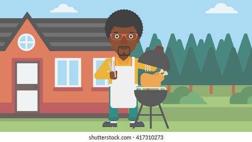 Man preparing barbecue.