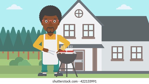 Man preparing barbecue.