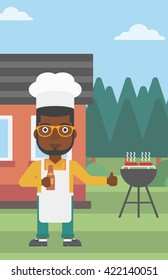 Man preparing barbecue.
