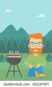 Hombre preparando parrillada.