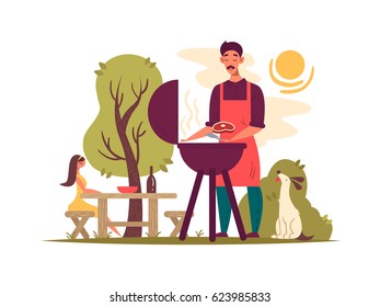 Man preparing barbecue on grill