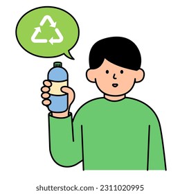 Man Preparing Bottles for Recycling. Environment, Power and Saving Energy Concept. Cartoon Flat Vector illustration.