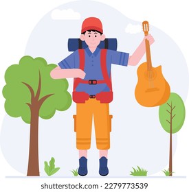 Man Preparing To Camp Illustration