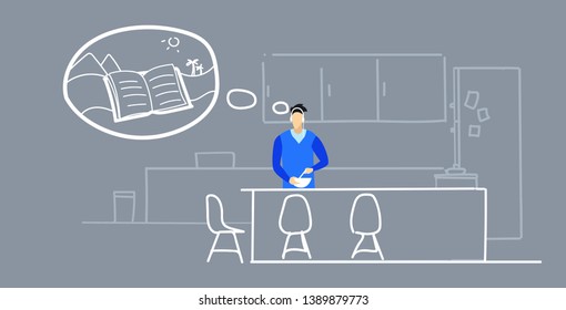man preparing food guy listening audio book through headphones during cooking on modern kitchen interior male character portrait sketch doodle horizontal