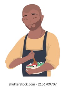 Man preparing salad cooking character