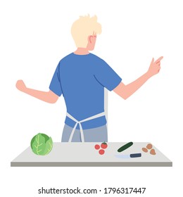man preparing a salad in white background vector illustration design