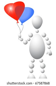 Man present blue and red balloons. Abstract 3d-human series from balls. Variant of white isolated on white background. A fully editable vector illustration for your design.