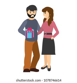 man with present gift and happy woman