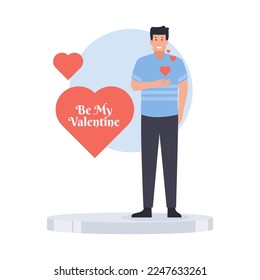 Man present his heart metaphor of be my valentine