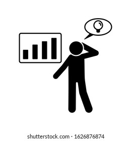 Man in presentation of chart with idea icon. Simple pictogram of human with idea icons for ui and ux, website or mobile application