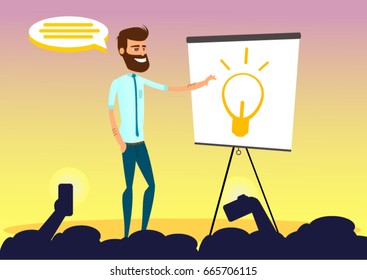 man presentation his new idea for investors in office with desk