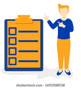 man presentation from schedule list checkbox. Vector illustration