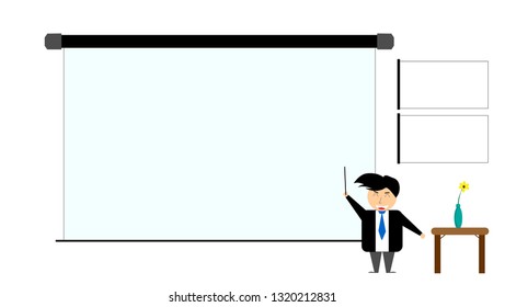 A man is presenting about work by projector, Vector.