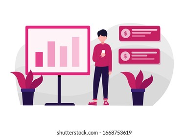 A man is presenting the benefits of the product he offers