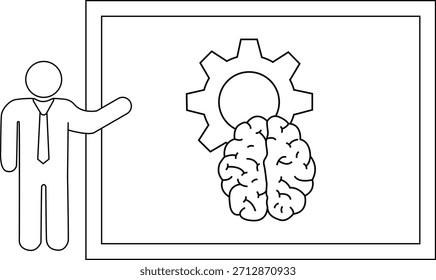 Mann präsentiert Gehirnwäsche an Bord Outline-Stil