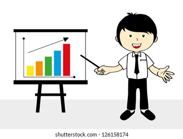 man presenting business growth chart graph over white background