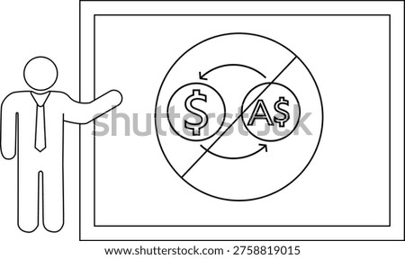 Man presenting diagram blocked currency exchange USD and AUD
