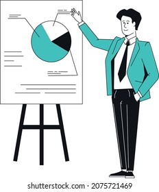 Man presenting diagram. Business man explaining chart. Presentation concept