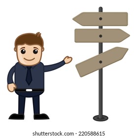 Man Presenting Direction Sign Board