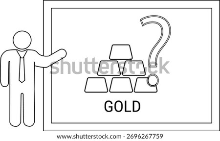 Man presenting gold question mark Illustration of a query about precious metals