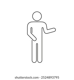Man Presenting with Hand Gesture Line Sign. Human Figure with Hand Raised for Explanation Gesture Icon. Editable Stroke. Isolated Vector Illustration.