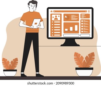 Man Presenting Online Work Illustration