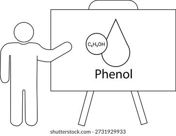 Homem apresentando Fenol em uma fórmula de quadro branco visível