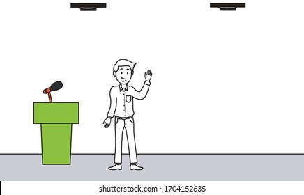 man is presenting something on stage 