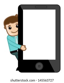 Man Presenting Tablet - Smartphone - Vector Illustration