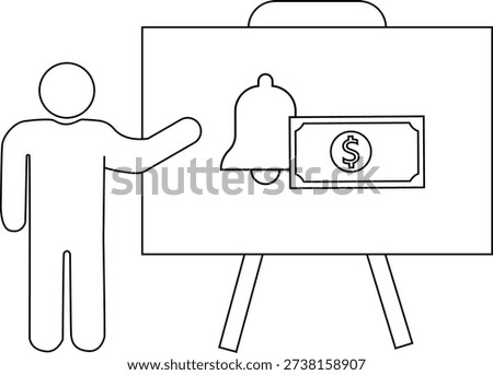 Man presents bell dollar bill on stand