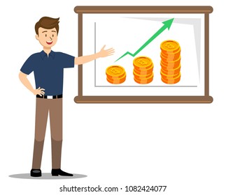 a man presents a bitcoin graph