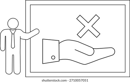 Homem apresenta slide com mão e marca X