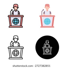 un ícono de Vector de conferencia de prensa de hombre, adecuado para App móviles, App de Web y medios impresos. Múltiples iconos de estilo, 