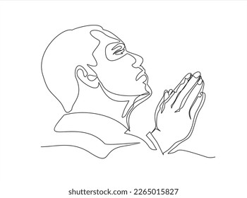 Man Pressed Two Hands Together in Prayer Position . Action for Prayer, Gratitude, Greeting and Thankful Isolated on White Background