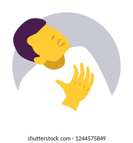 Man Presses His Hand To His Chest. Chest Pain. Aching Place. Lung Cancer, Coronavirus (Covid-19) Or Heart Attack Symptom. Infographic. Vector Illustration. Healthcare Poster Or Banner Template.
