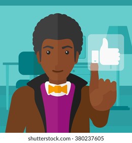 Man pressing like button.