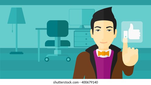 Man pressing like button.