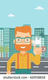 Man pressing like button.