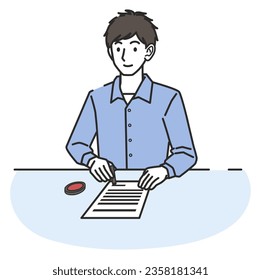 Ein Mann, der eine Briefmarke drückt