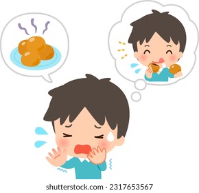 A man pretends to be afraid of manju