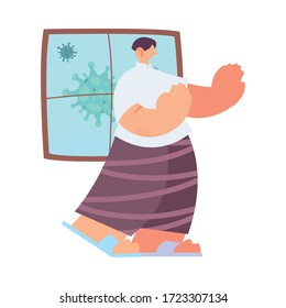man in preventive isolation due to pandemic vector illustration design