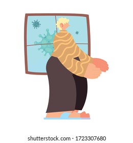 man in preventive isolation due to pandemic vector illustration design