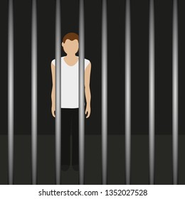 man in a prison behind jail bars vector illustration EPS10