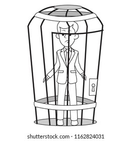 man in a prison case locked businessman unhappy sad person boy trapped trap