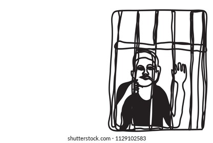  Man in Prison Continuous Line Drawing  vector eps.10