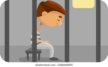 Man in prison, illustration, vector on a white background.