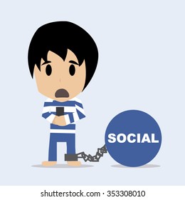 A man in prisoners suit with social media, Vector illustration