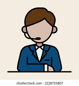 A man with a profession as a commentator or operator wearing a blue suit